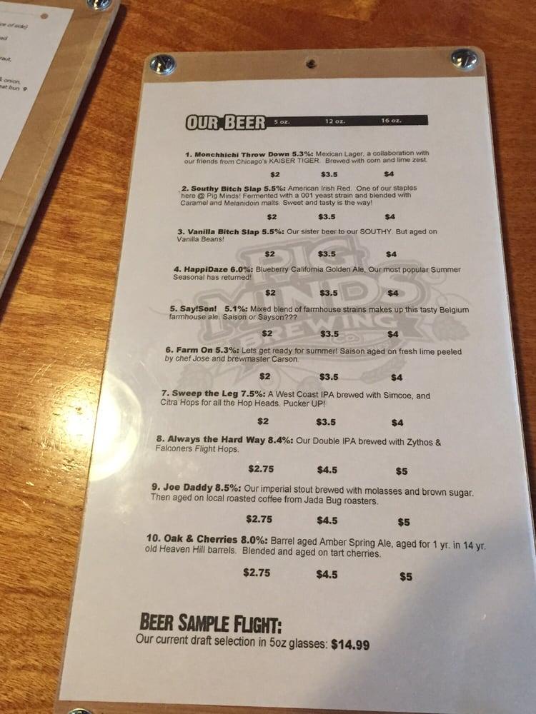 Menu at Pig Minds Brewing Co. pizzeria, Machesney Park