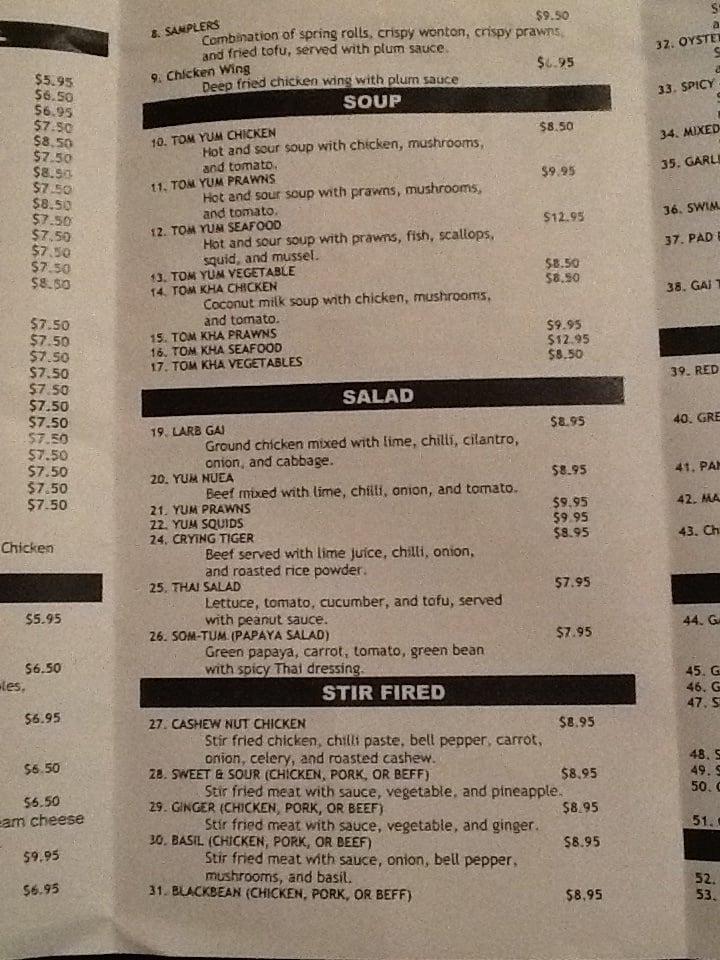 Menu at Thai In Fife restaurant, Fife