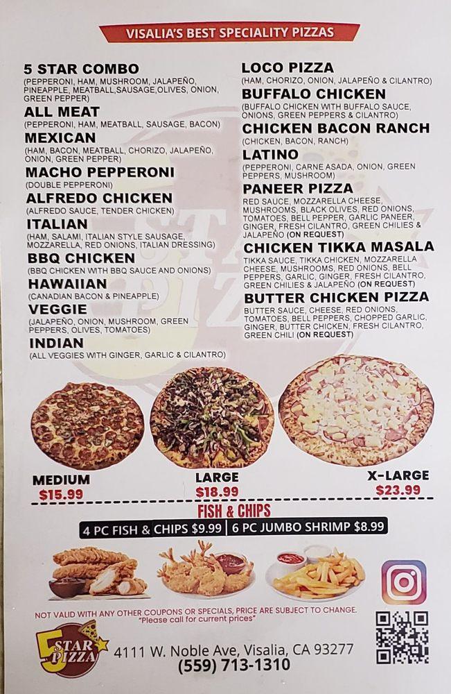 Menu at 5 Star Pizza Visalia pizzeria, Visalia