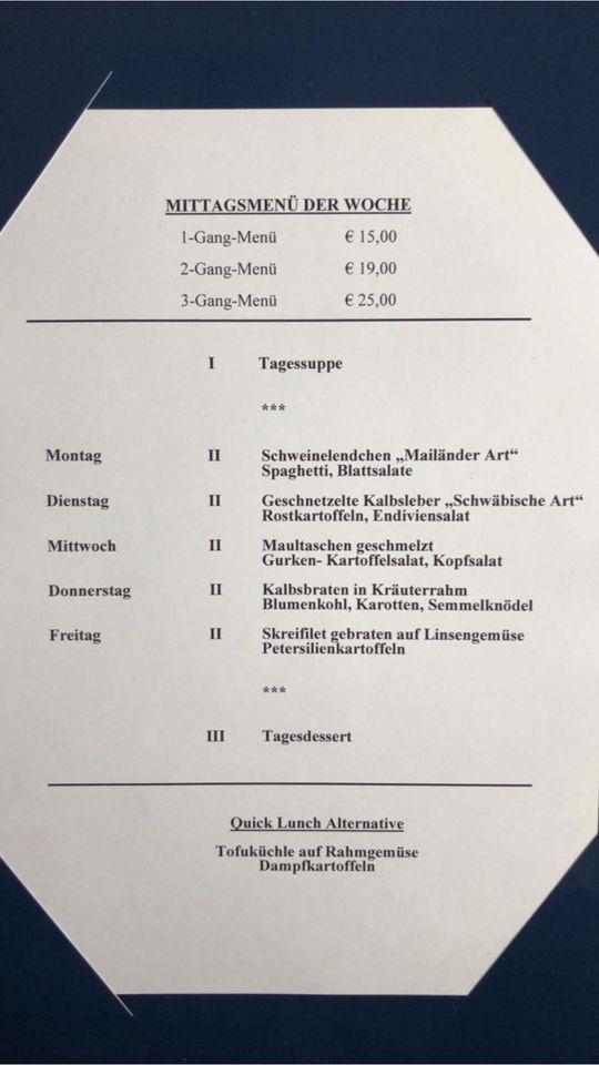 Menu at Hotel Royal, Stuttgart