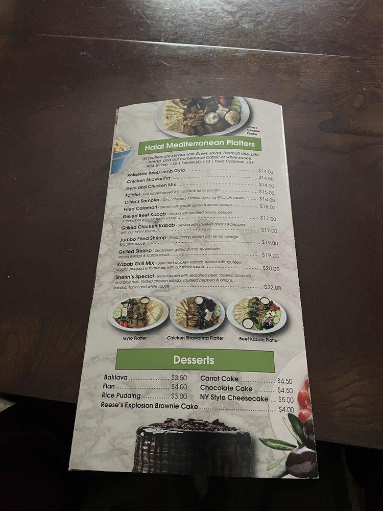 Menu at Olive Falafel restaurant, Middletown