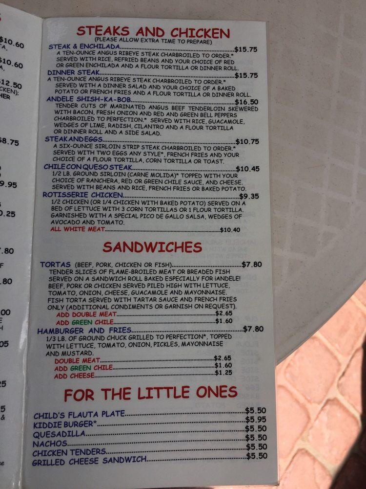 Menu at Andele's Dog House restaurant, Mesilla
