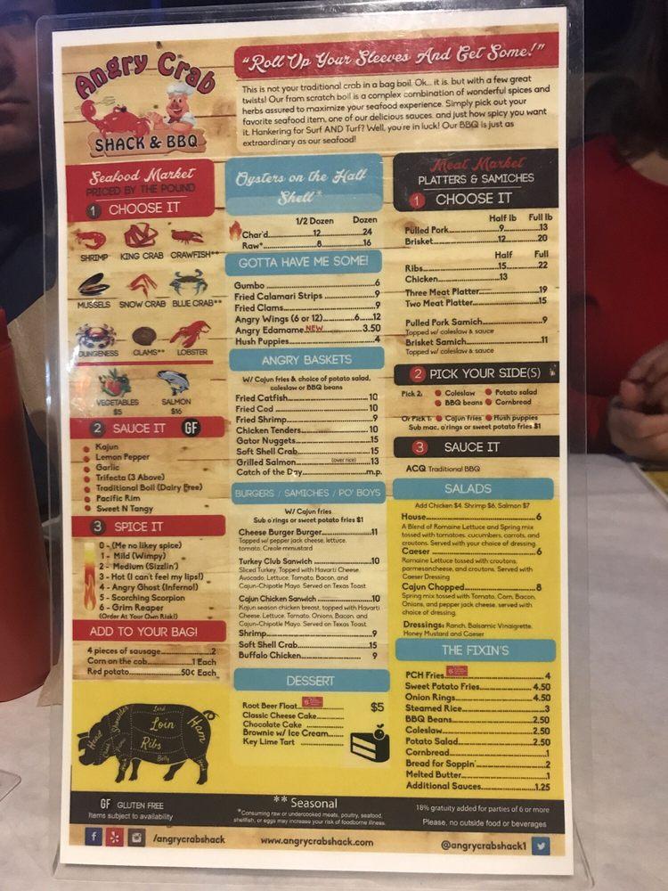 Menu At Angry Crab Shack And Bbq Tucson