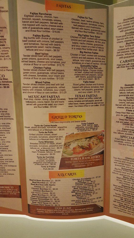 Menu at El Ranchero restaurant, Brevard