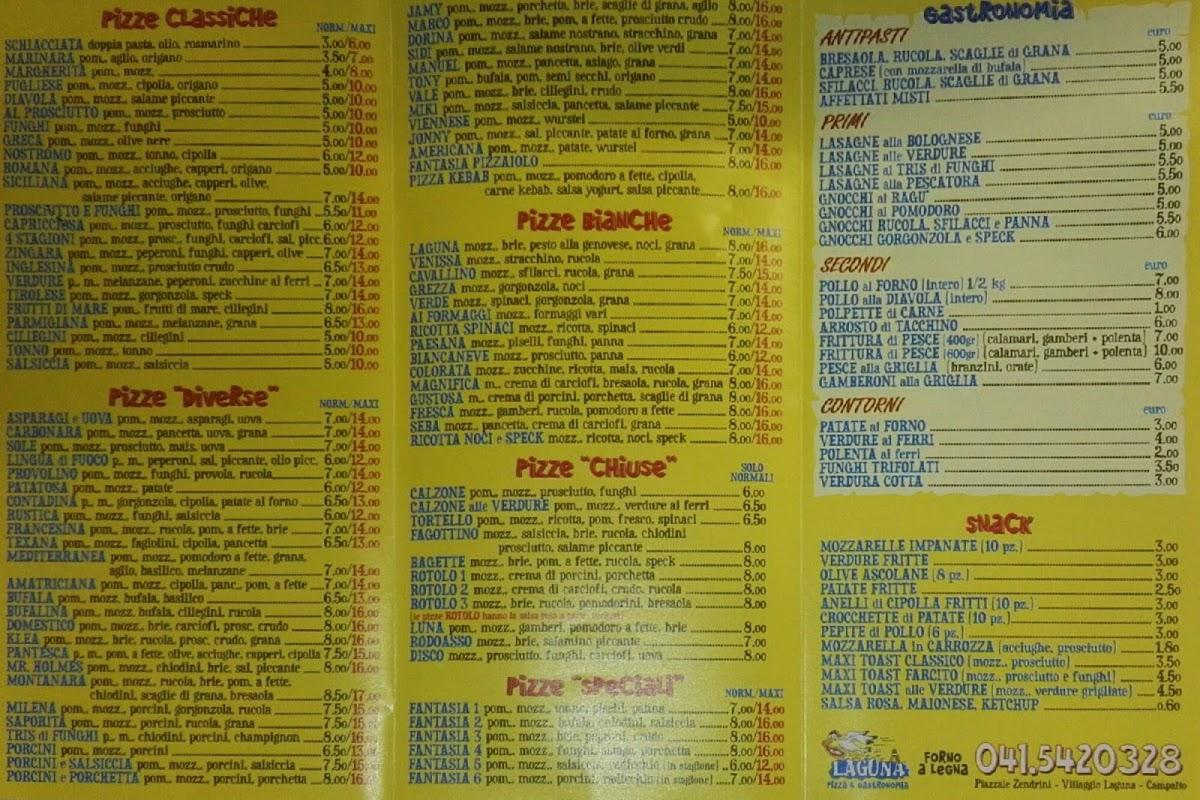 Menu au Pizzeria Laguna, Venise