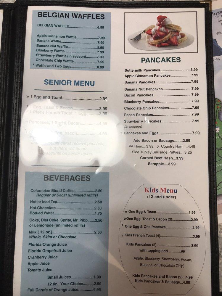 Menu at Southern Pancake & Waffle House restaurant, Williamsburg