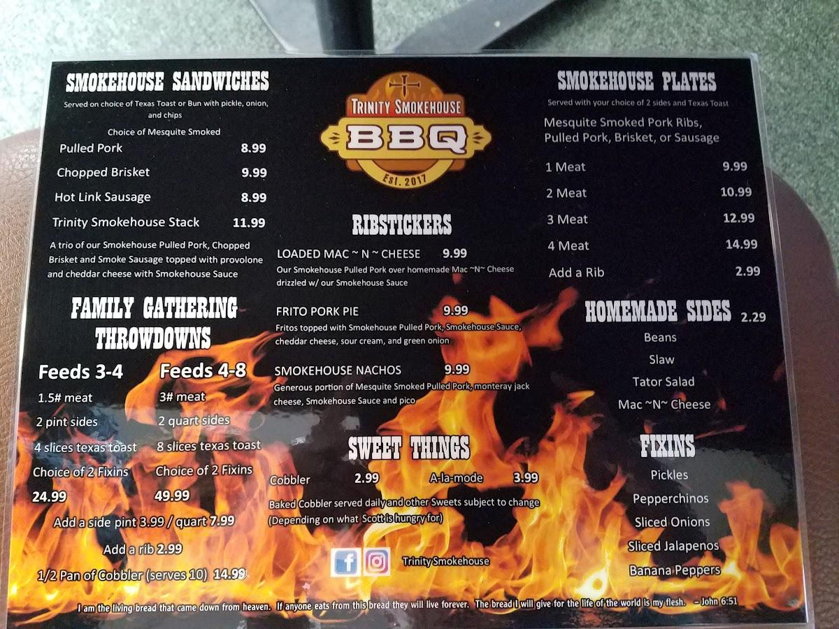 Menu at Trinity Smokehouse BBQ, Pratt