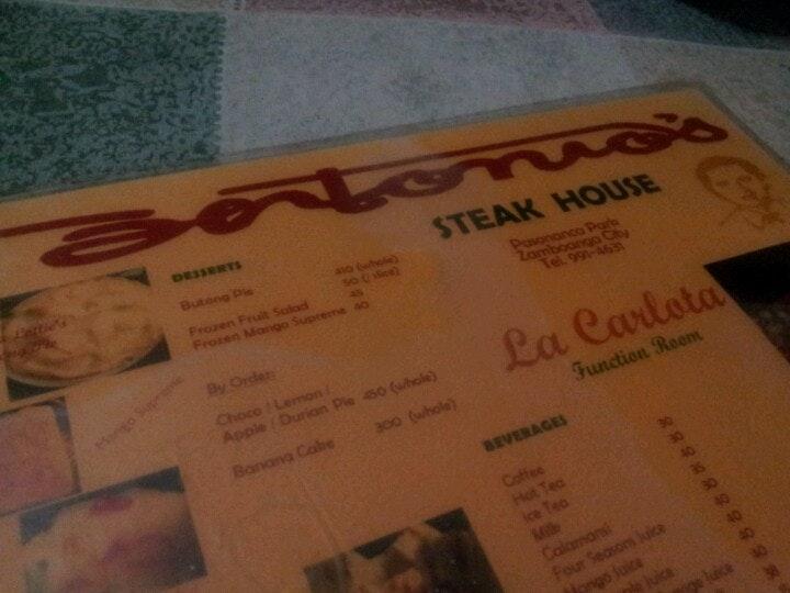 Menu at Antonio's Steak House restaurant, Zamboanga