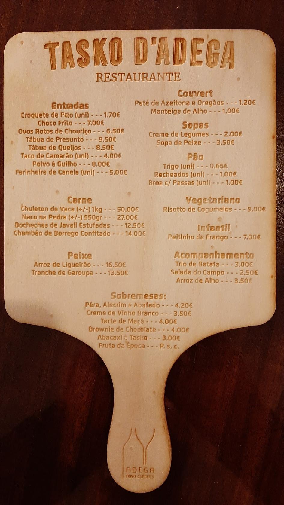 Menu At Tasko D Adega Restaurant Fazendas De Almeirim