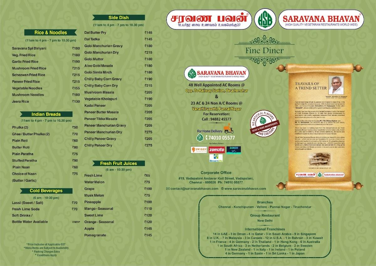 Menu at SARAVANA BHAVAN, Chennai, No1444