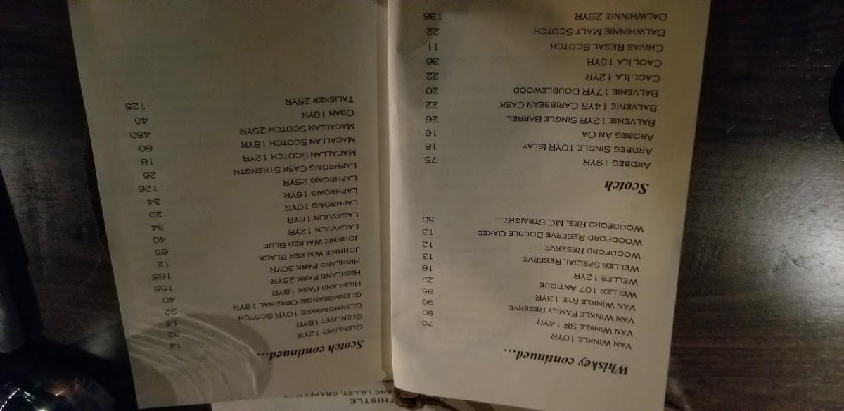 Menu at Whiskey Barrel Lounge, Happy Valley