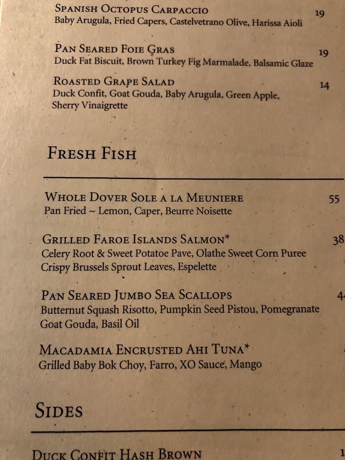 Menu at 801 Chophouse steakhouse, Denver