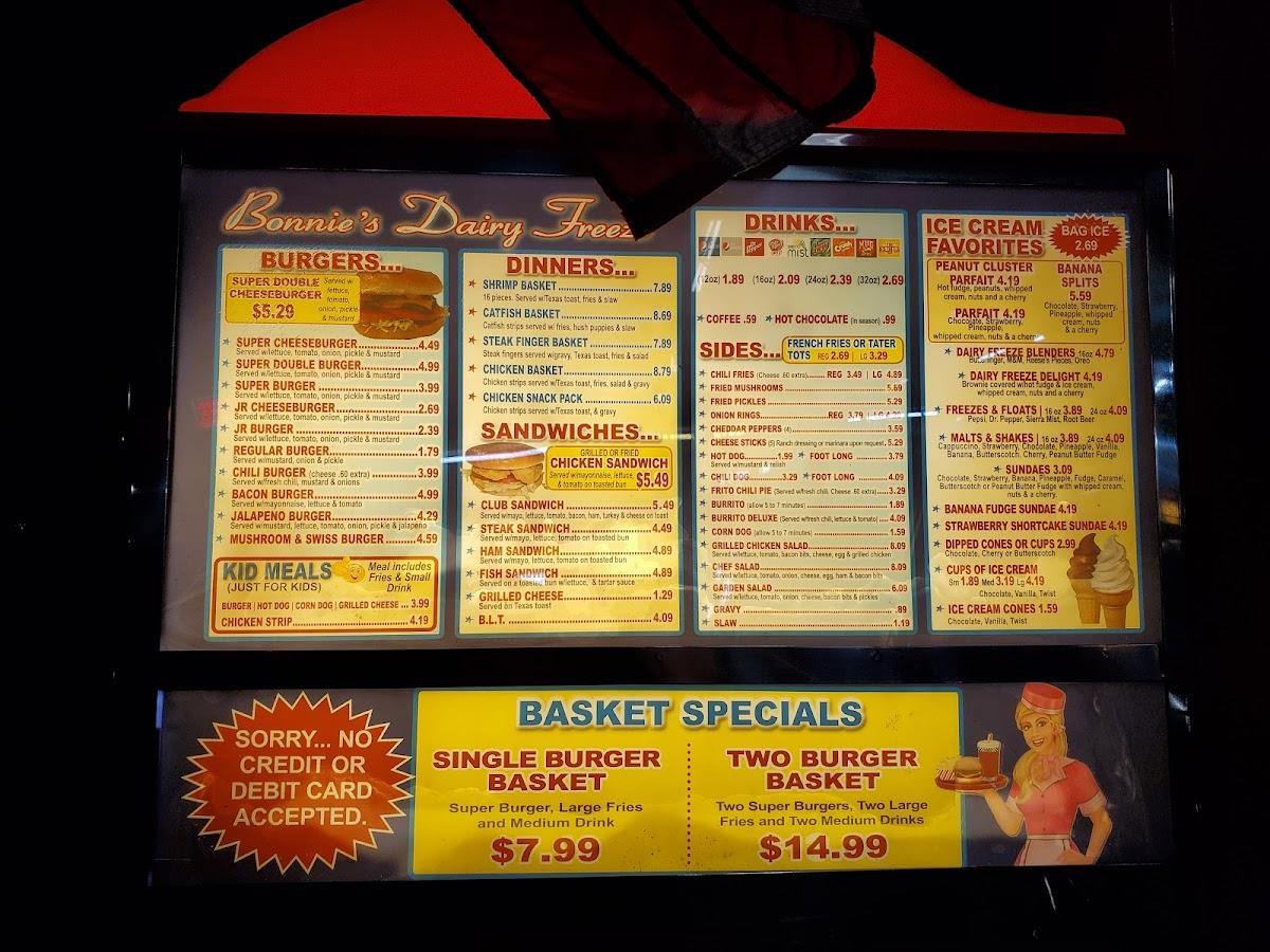 Menu at Dairy Freeze restaurant, Fort Smith, Midland Blvd