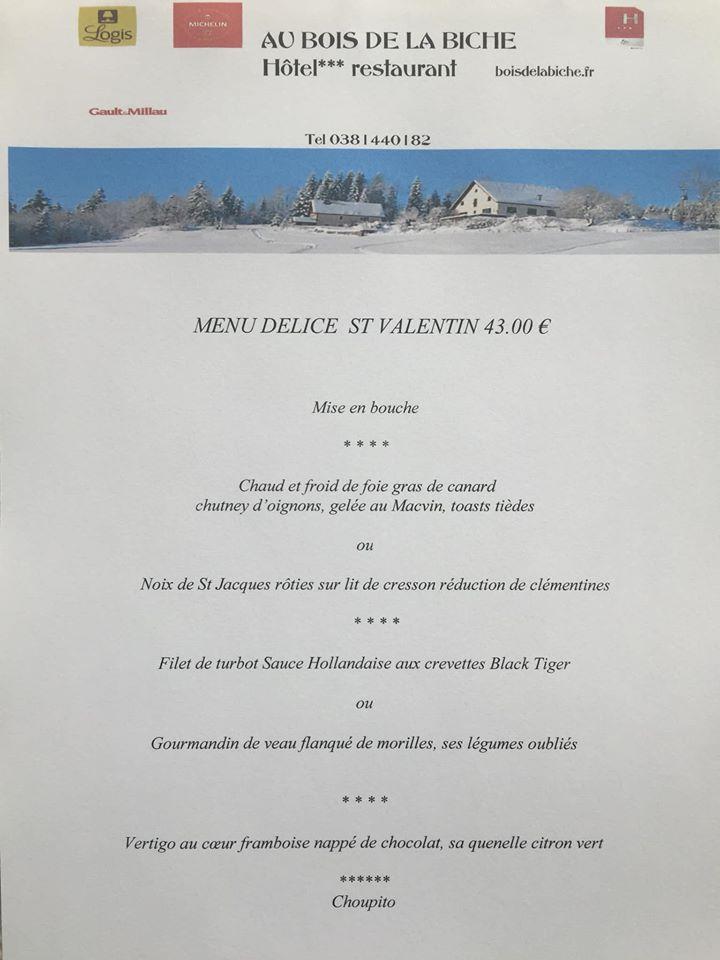 Menu au Hôtel Restaurant Au Bois de la Biche, Charquemont