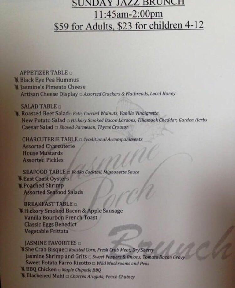 Carta del pub y bar Jasmine Porch, Kiawah Island