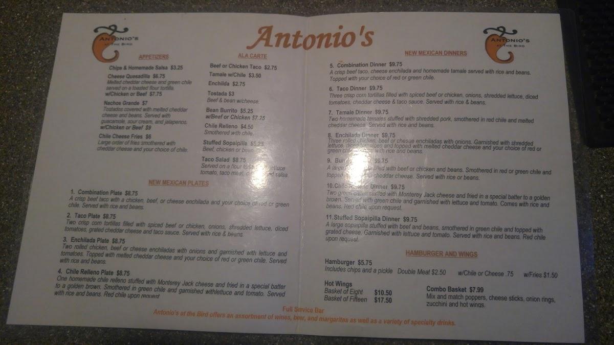 Menu at Antonio's Cafe and Cantina, Albuquerque
