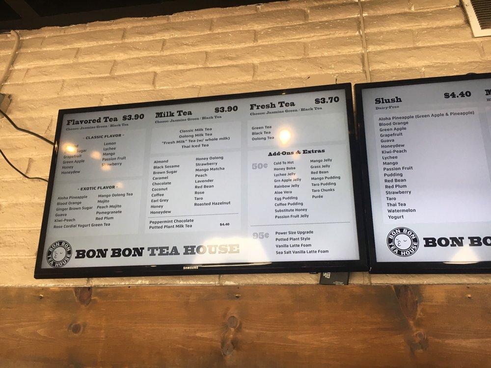 Menu at Bon Bon Tea House cafe, Los Angeles, Ave