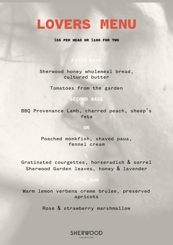Menu at Sherwood Queenstown restaurant, Queenstown