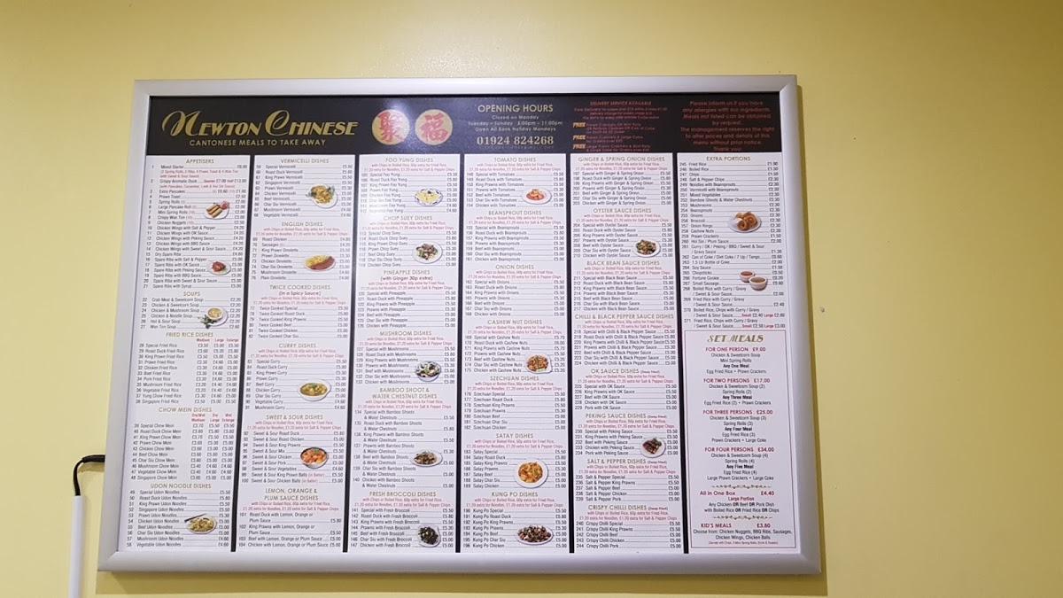 Menu at Newton Chinese restaurant, Wakefield