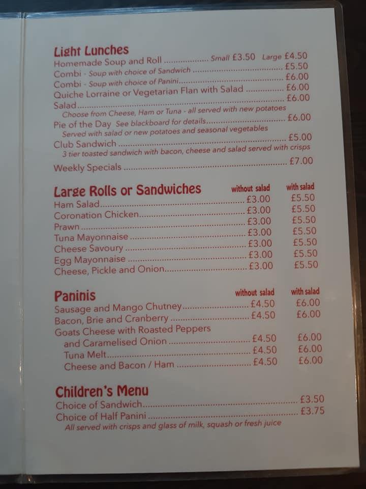 Menu at Well House Coffee Shop restaurant, Belford