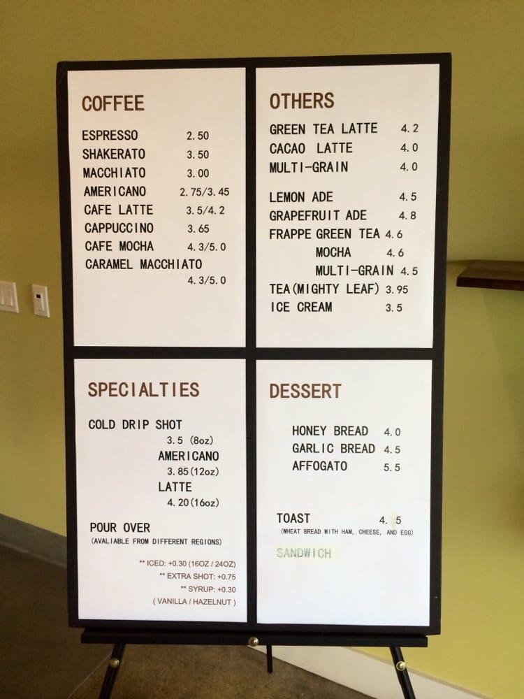 Menu at Big Mug Coffee Roaster cafe, Santa Clara