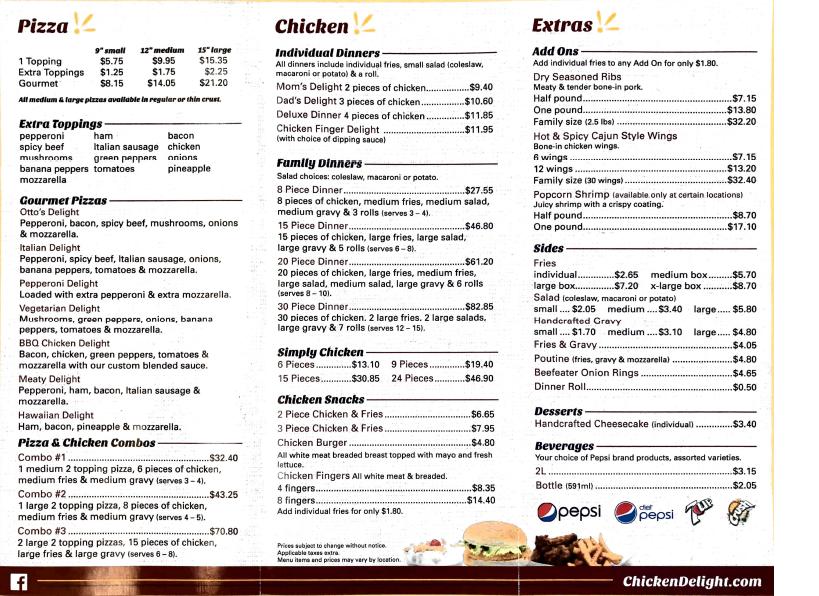 Menu At Chicken Delight Pembina Hwy Restaurant Winnipeg Pembina Hwy