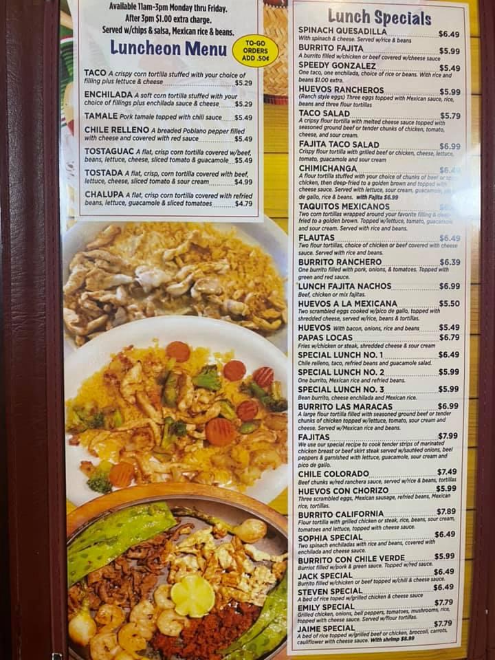 Menu at Las Maracas Mexican Restaurant, Bar and Grill, Tahlequah