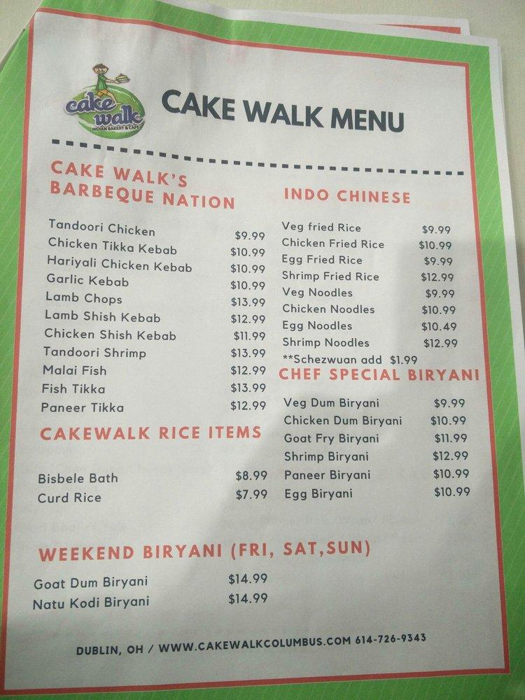 Menu at Cake Walk Indian Restaurant And Bakery, Columbus, Sawmill Rd