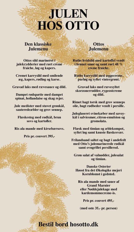 Menu au HOS OTTO restaurant, Frederiksberg