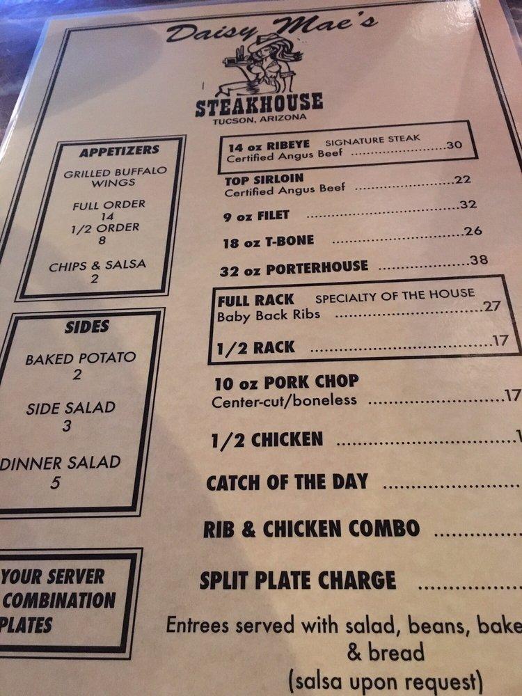 Carta del pub y bar Daisy Mae's Steak House, Tucson, W Anklam Rd