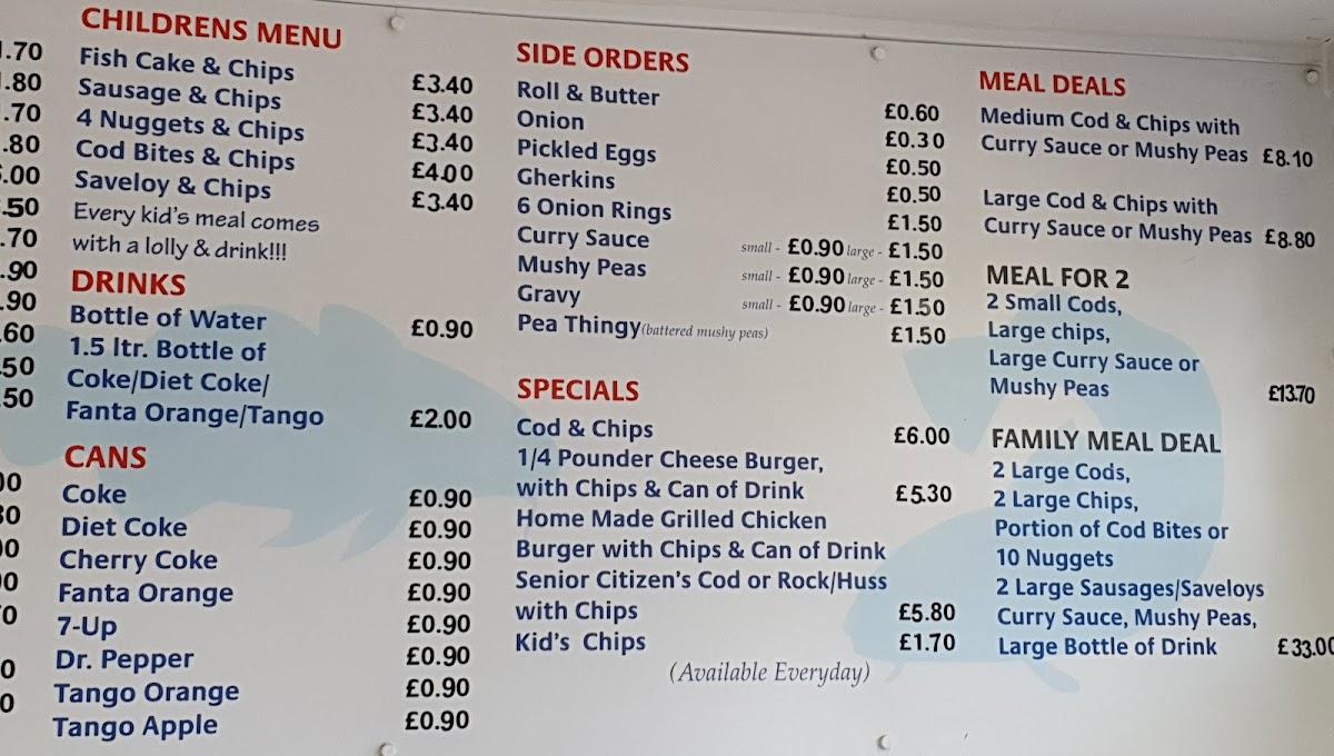 Menu at Peter’s Fish & Chips fast food, Gillingham