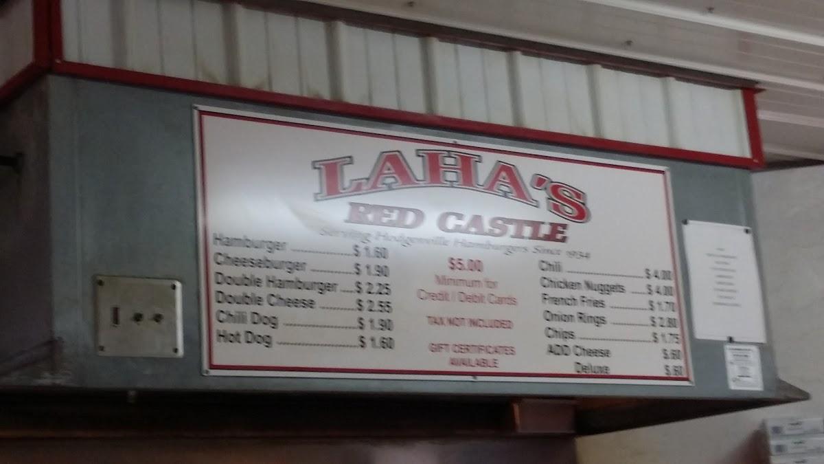 Menu at Laha's Red Castle fast food, Hodgenville
