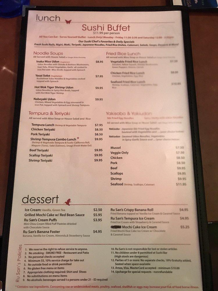 Menu At Ru San S Restaurant Charlotte