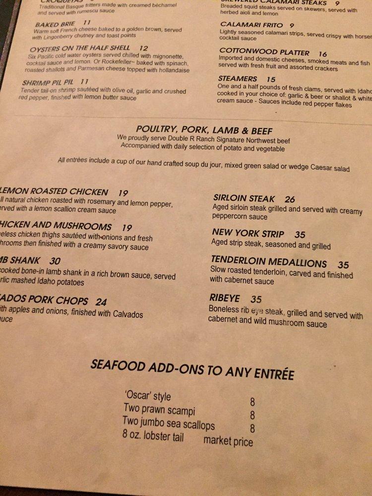 Menu at Cottonwood Grille pub & bar, Boise