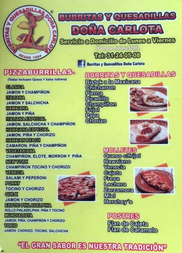 Carta del restaurante DOÑA CARLOTA BURRITAS Y QUESADILLAS, Guadalajara
