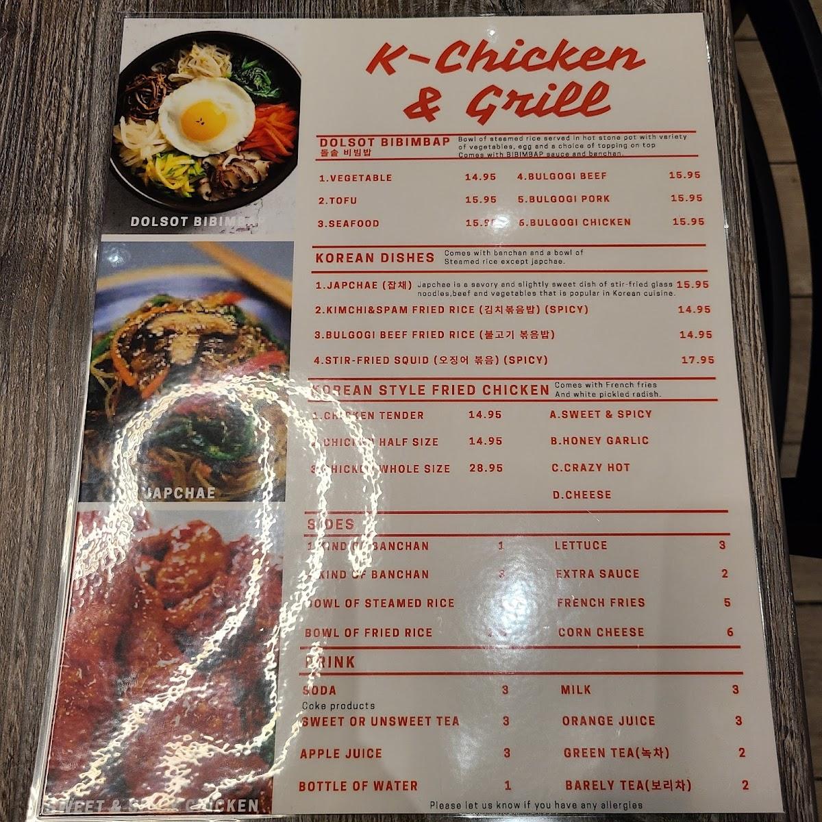 Menu at Kchicken & Grill Korean BBQ, Tampa