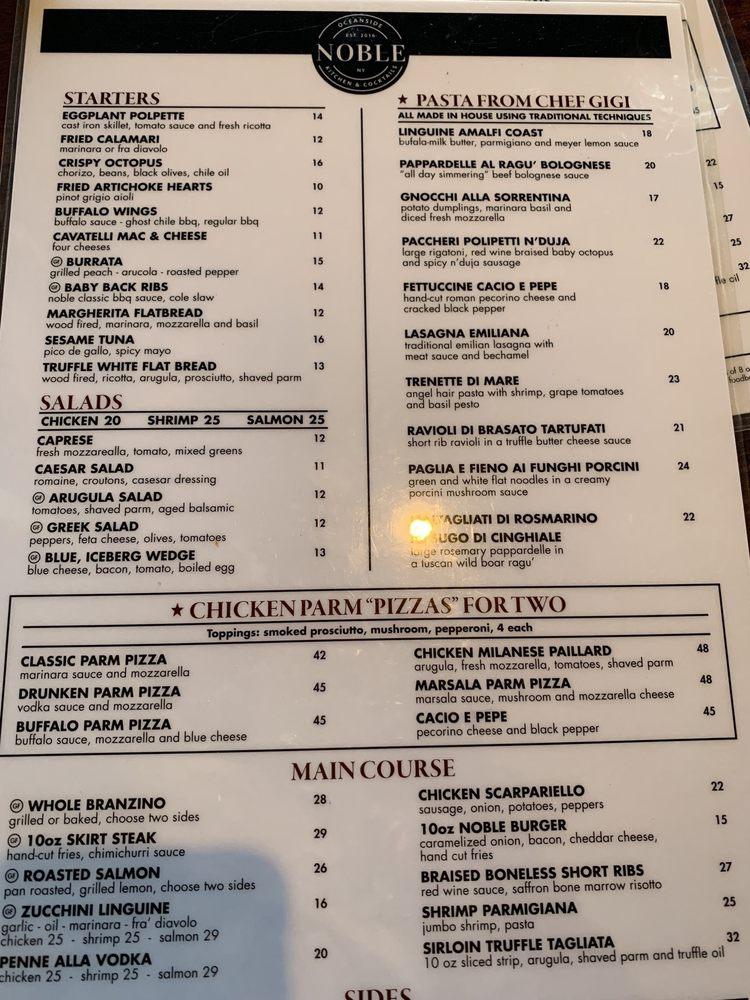 Menu at Noble Kitchen & Cocktails pub & bar, Oceanside