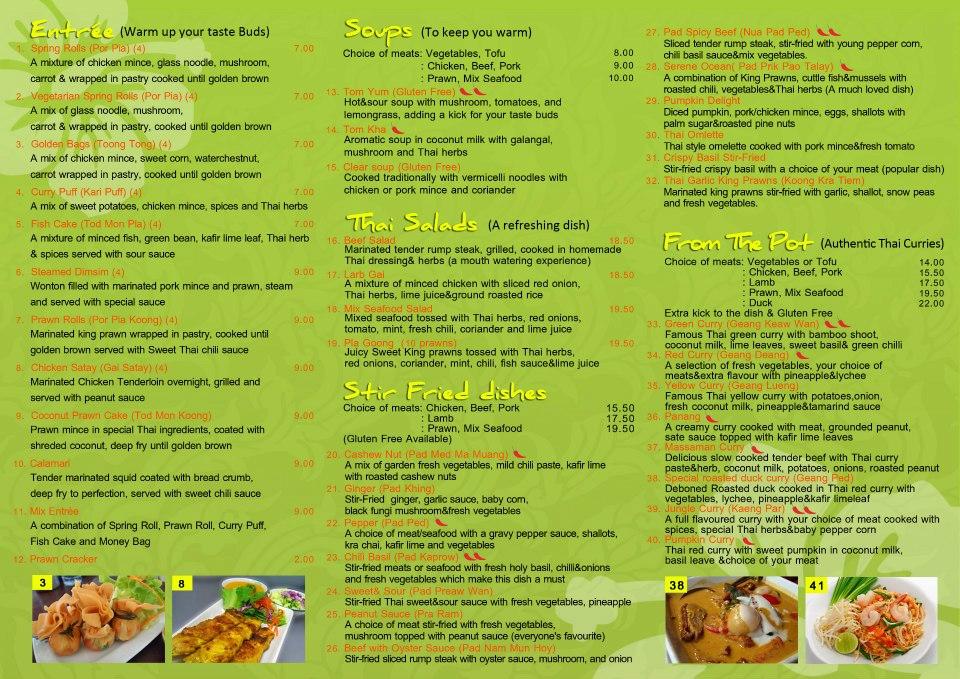 Menu at Serene Thai Restaurant, Cooroy