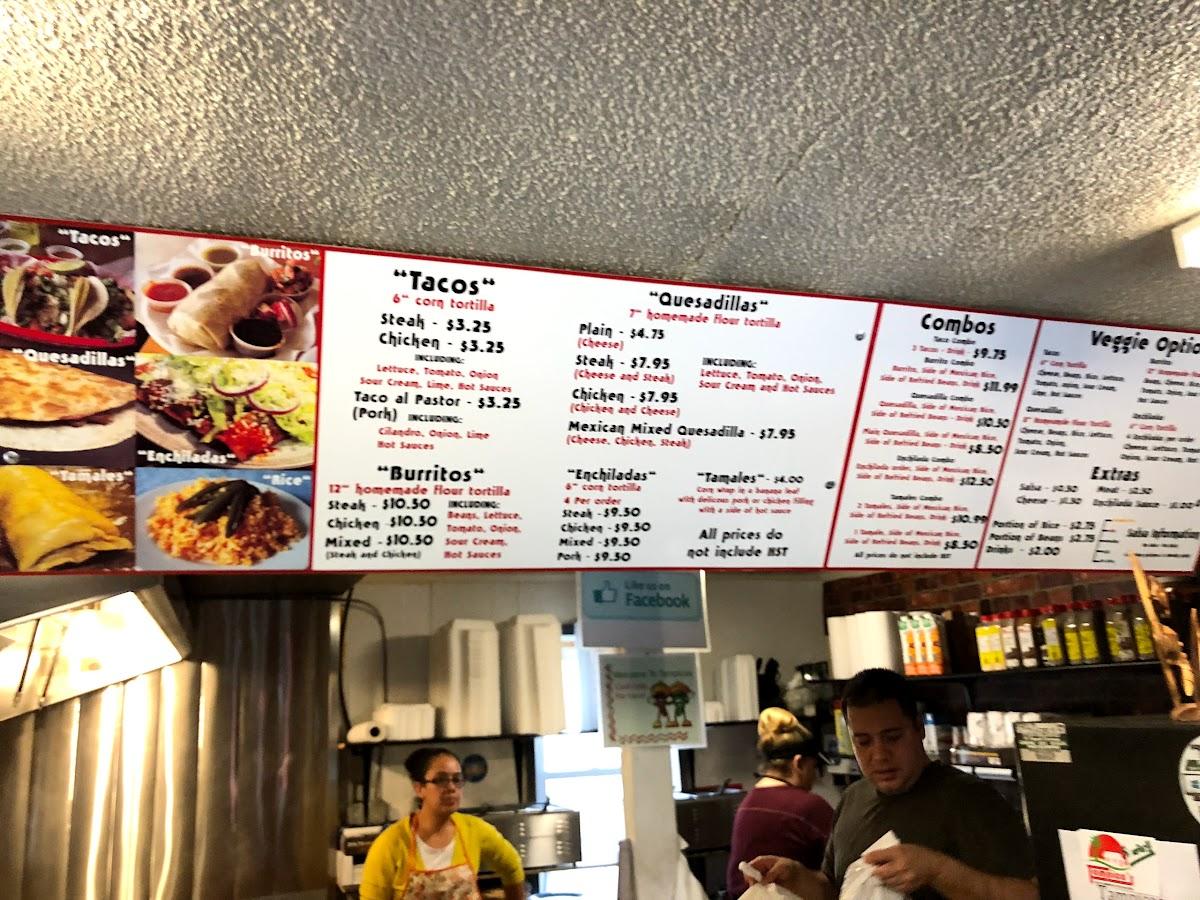 Menu at Tampico's restaurant, Cornwall