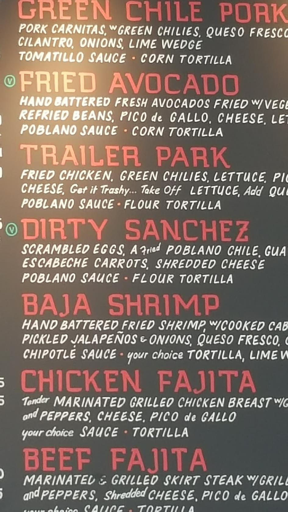 Menu at Torchy's Tacos restaurant, Allen, W McDermott Dr #600