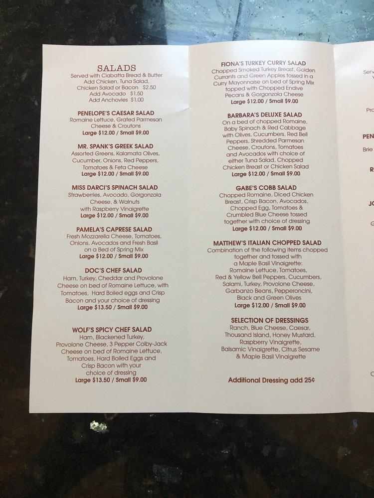 Menu at Penelope's Cafe Books & Gallery, La Cañada Flintridge