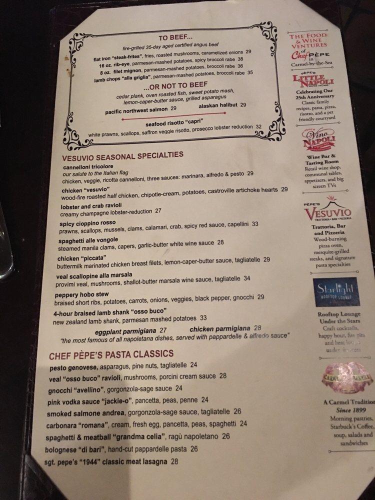 Menu at Vesuvio Restaurant, Carmel-by-the-Sea, 6th Ave & Junipero St