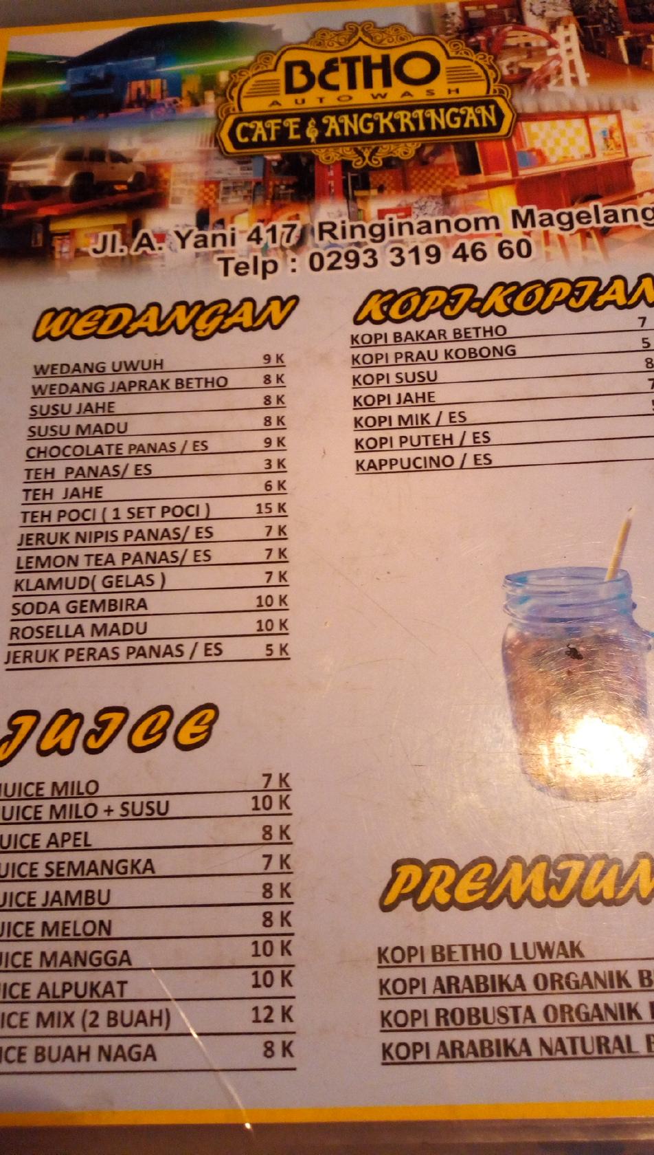 Menu at Betho AW Cafe & Car Wash, Magelang
