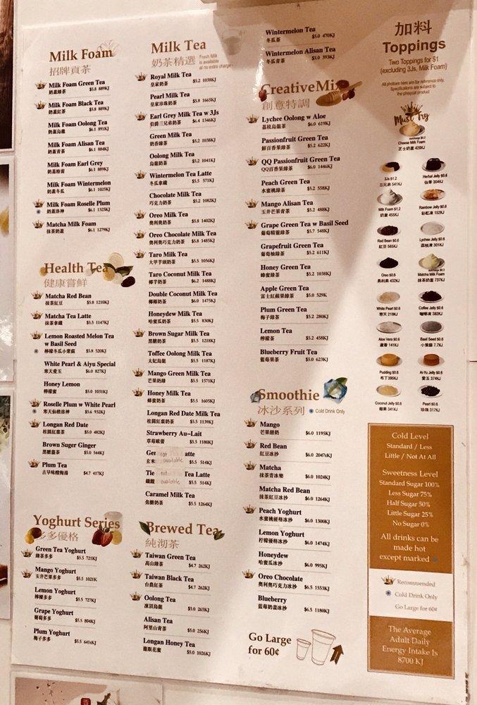 Menu at Gong Cha, Melbourne, QV Building Londsdale St