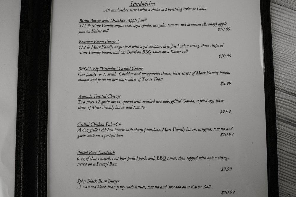 Carta de Skål Public House, Mount Horeb
