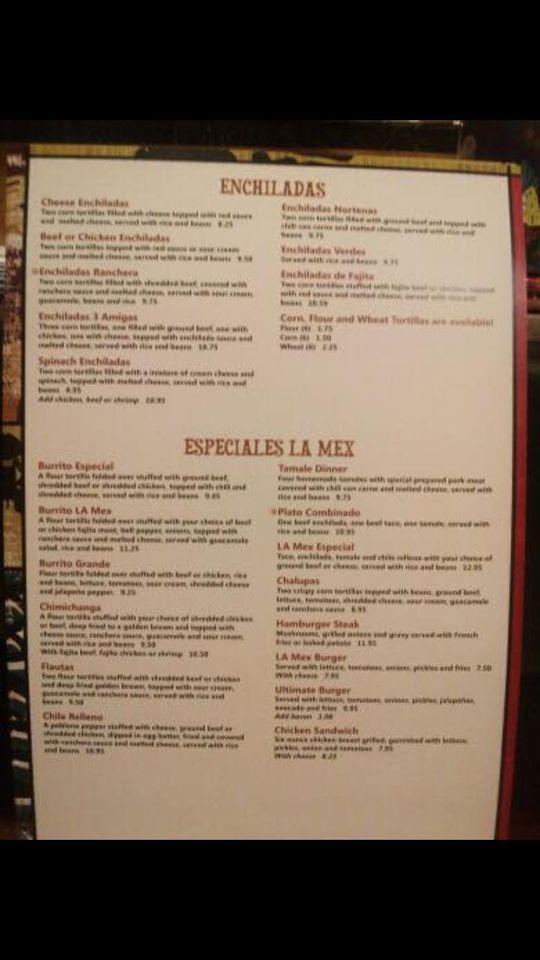 Menu at Elcajun's La Mex restaurant, Napoleonville