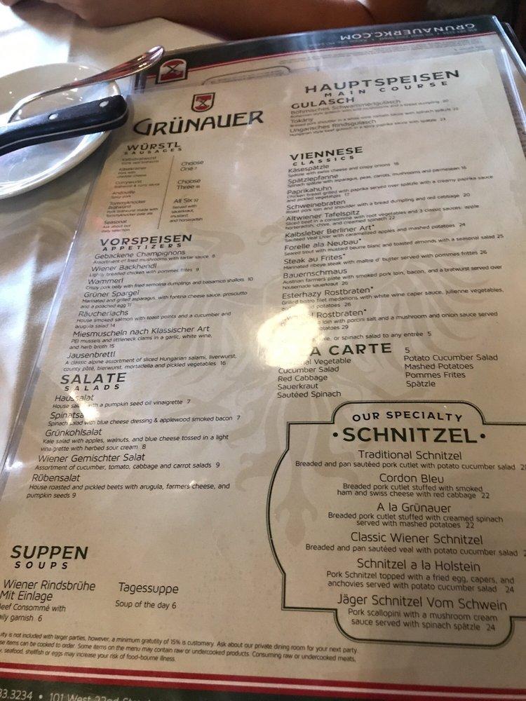 Menu at Grünauer pub & bar, Kansas City