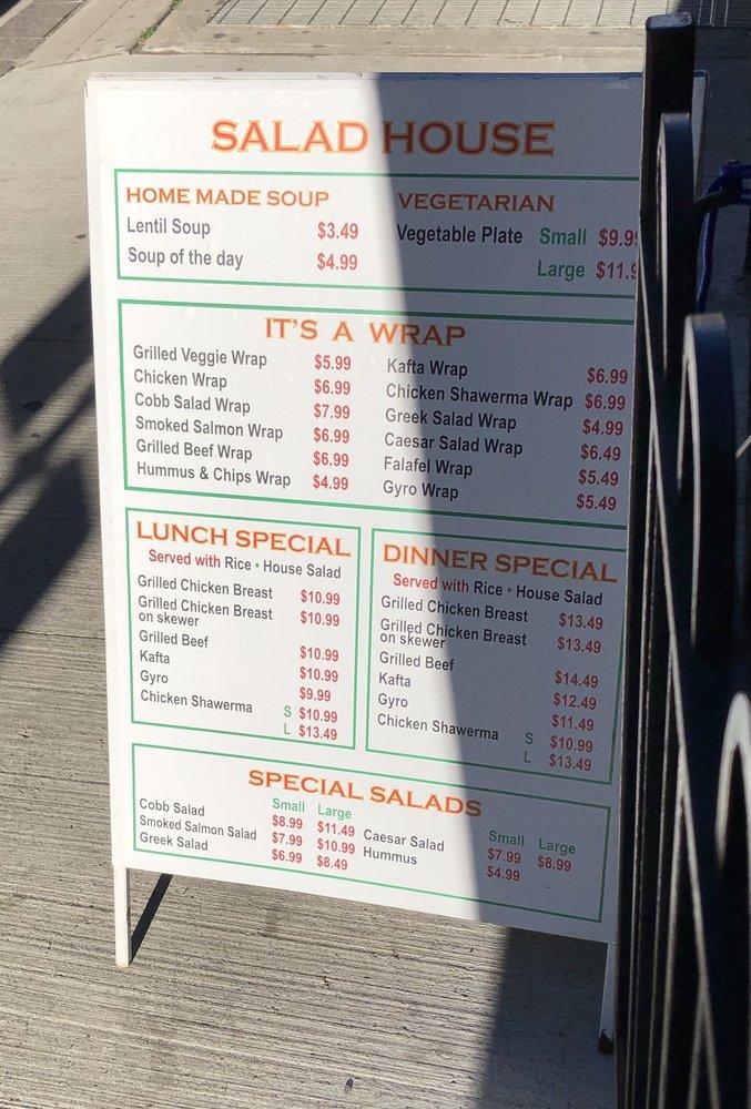Menu at The Salad House restaurant, Toronto