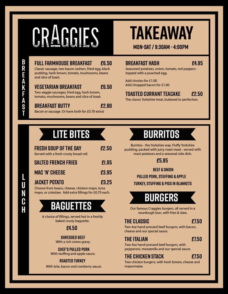 Menu at Craggies Farm Shop cafe, Hebden Royd, Country Business Park