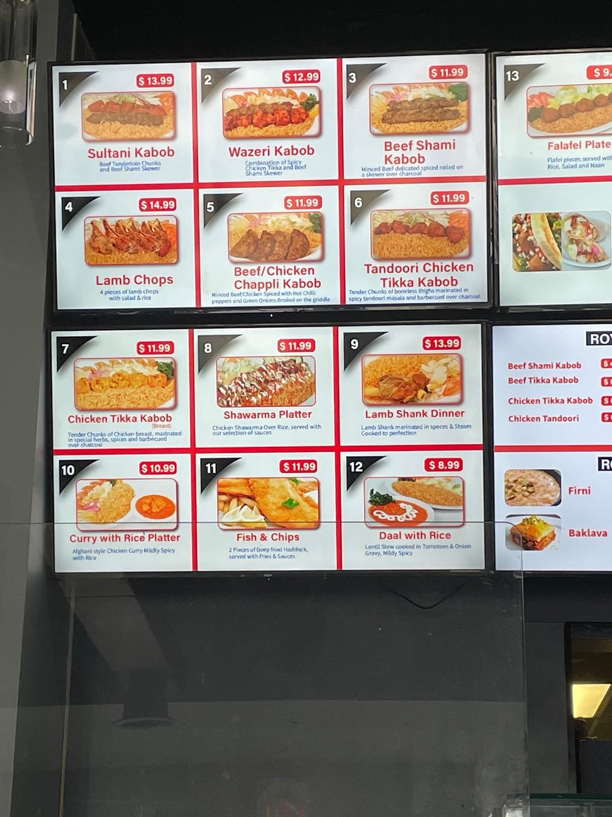 Menu at Royal Kabob Afghan Cuisine restaurant, Brampton, 284 Queen St E
